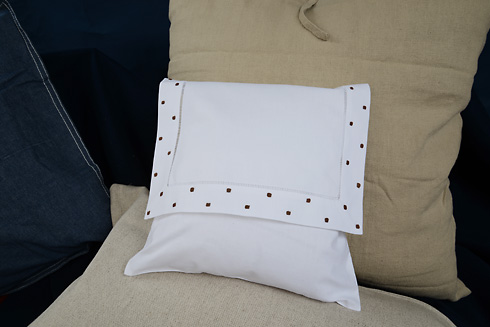 Hemstitch Baby Envelope Pillow 12"x12" Brown color Polka Dots